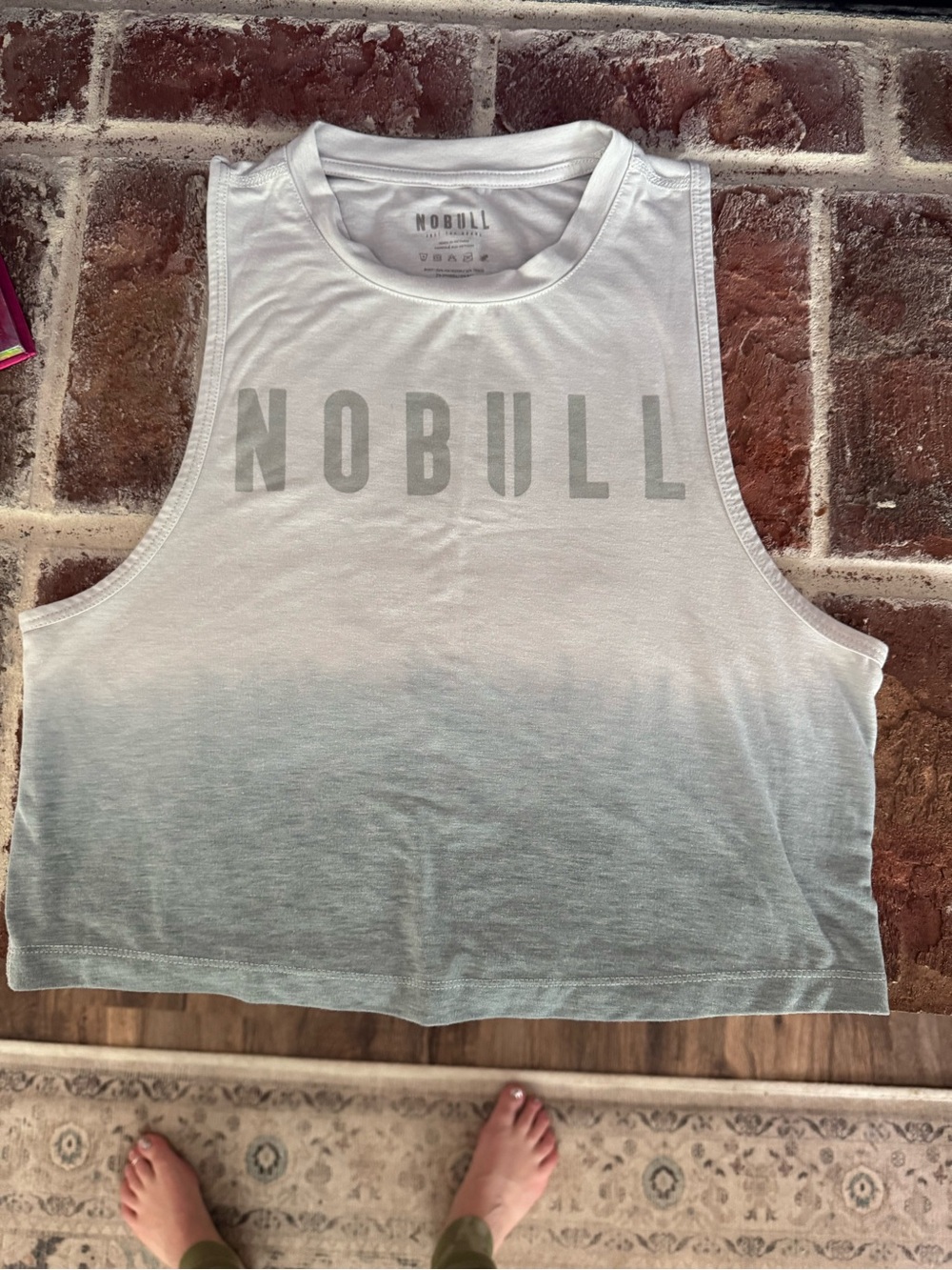 NOBULL White to Gray Ombre Cropped Tank Top